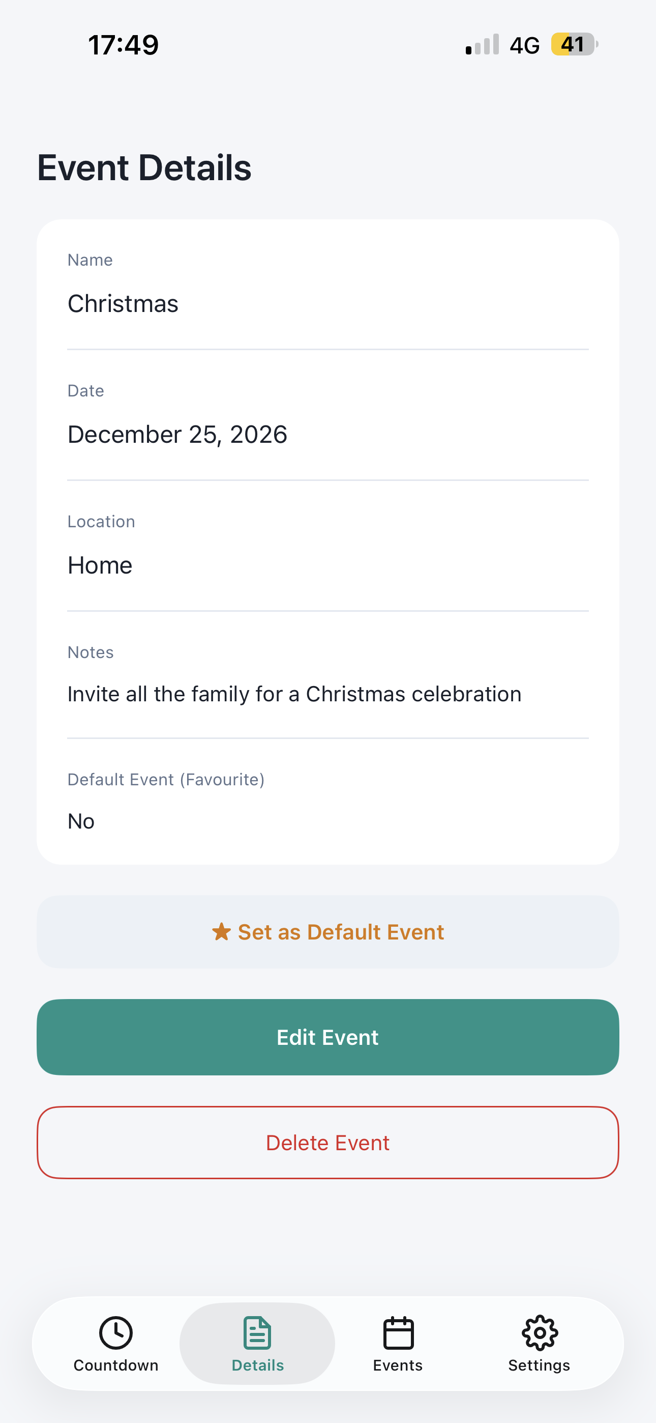 Countdown Dots events list screen