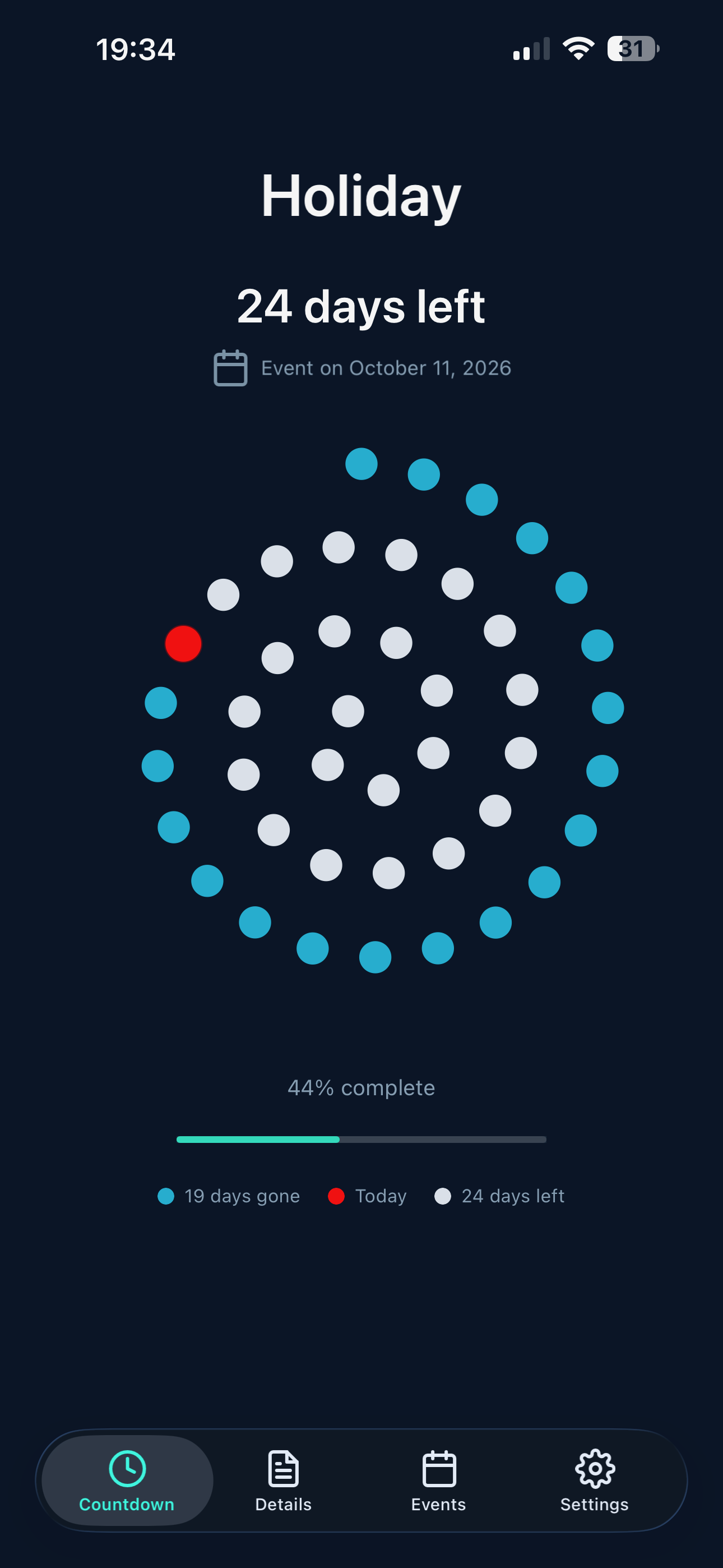 Countdown Dots dark countdown screen